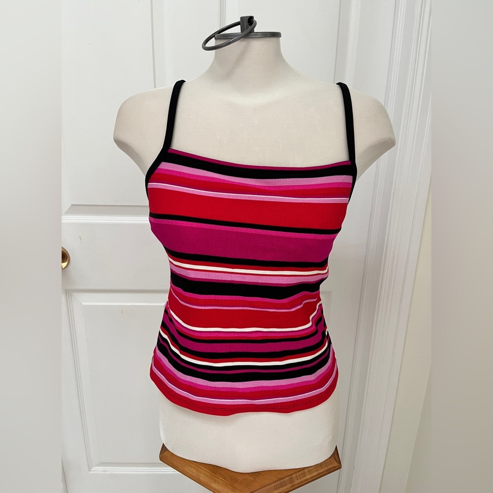Liz Claiborne Red and Pink Striped Swim Camisole Tankini Top